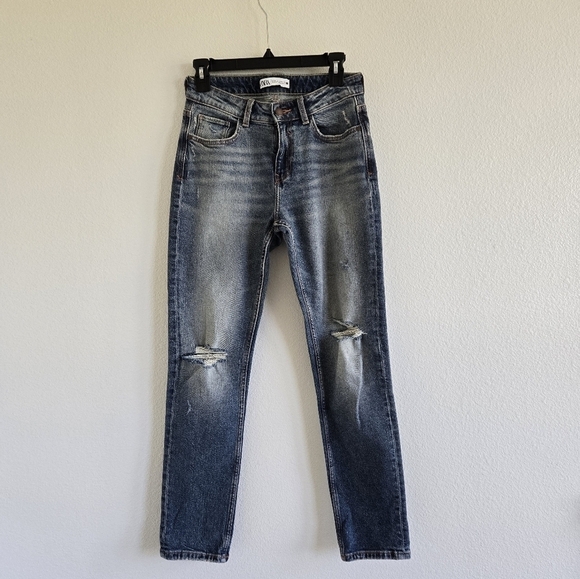 Zara Womens Slim Distressed High Rise Jean Size 2 - Picture 1 of 13
